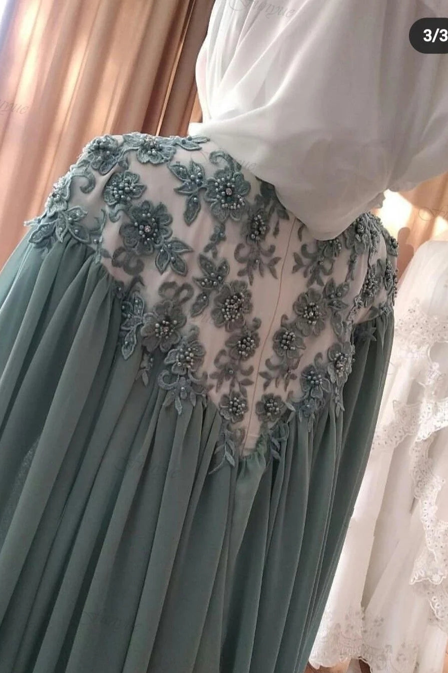 Ivory Aqua Beaded Chiffon Cape Wedding Gown (1-Pc) - Image 3