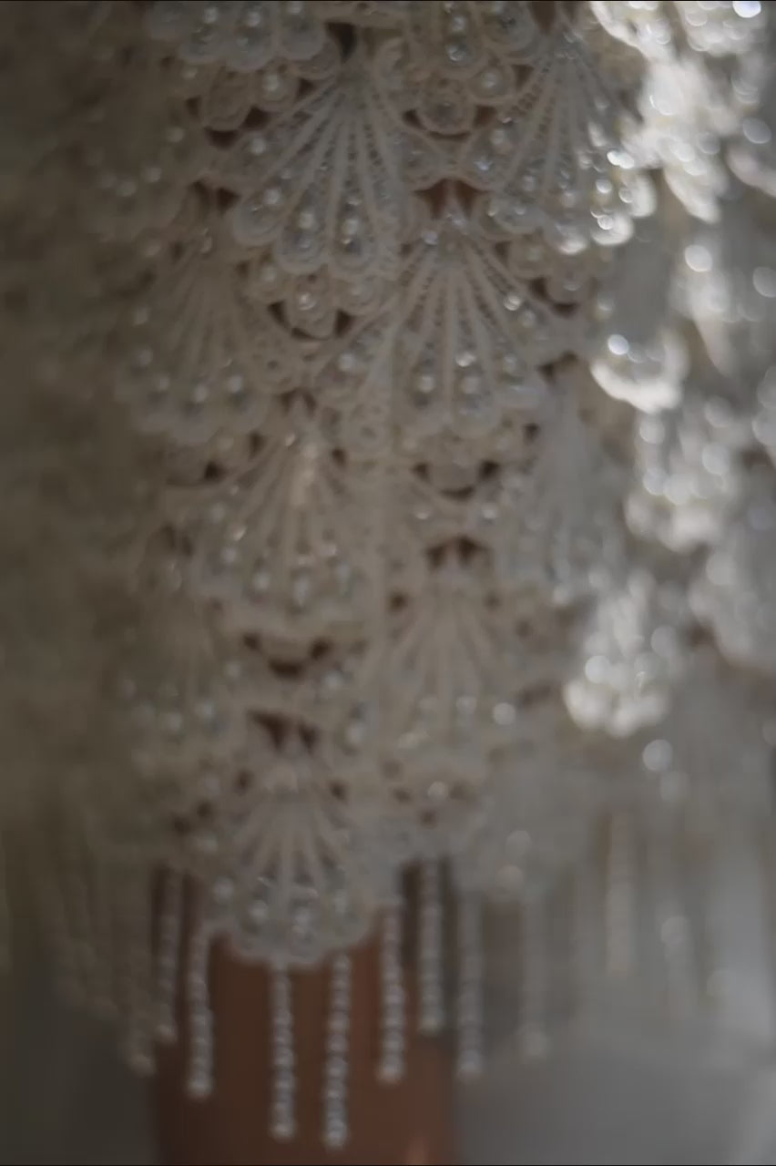 Ivory Beaded Crepe Pant-Sari with Organza Cape (3-Piece) - Image 5