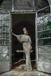 Pakistani Ivory Pearl Net Cape with Zardozi Pencil Skirt (2-Piece) - Image 2
