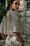 Pakistani Ivory Pearl Net Cape with Zardozi Pencil Skirt (2-Piece) - Image 3