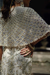 Pakistani Ivory Pearl Net Cape with Zardozi Pencil Skirt (2-Piece) - Image 6