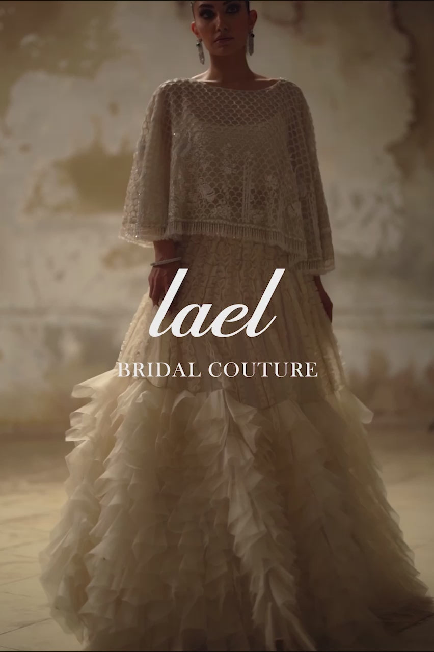 Ivory Zardozi Organza Cape and Lehenga (2-Piece) - Image 7