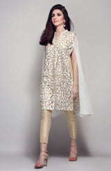 Ivory Burnout Raw Silk Cape Dress (3-Piece) - Image 3