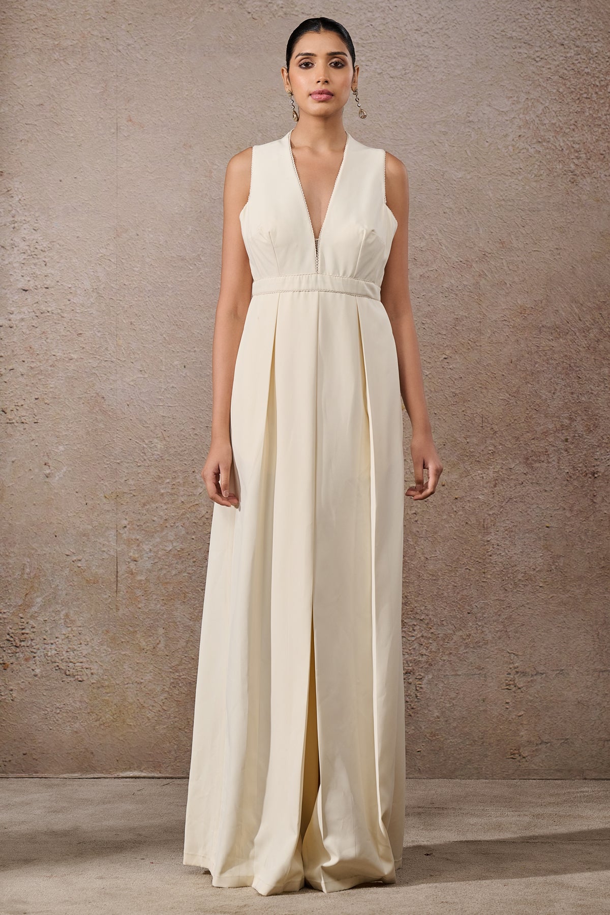 Ivory Hand-Embroidered Tulle Net Cape Dress (2-Piece) - Image 4