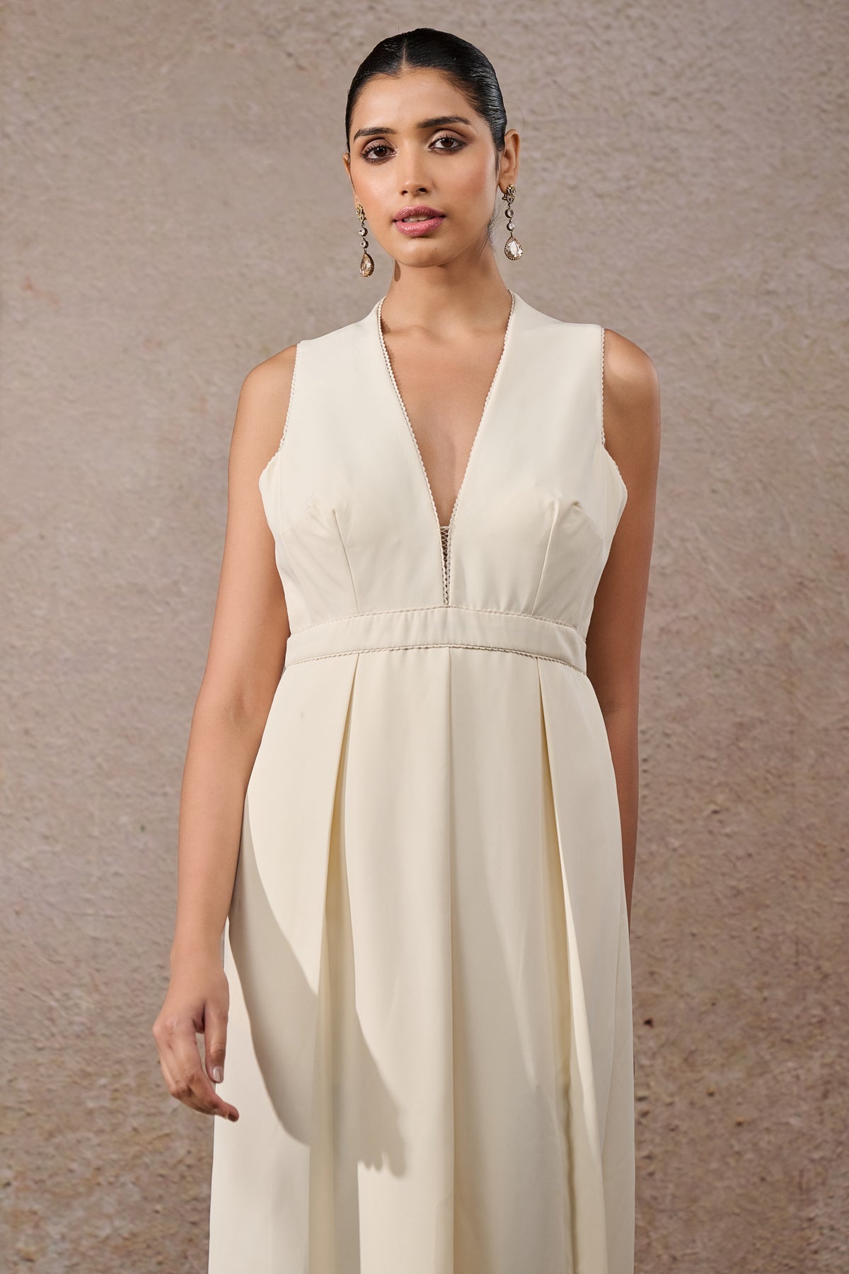 Ivory Hand-Embroidered Tulle Net Cape Dress (2-Piece) - Image 5