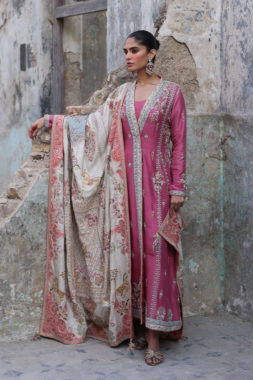 Pakistani Ivory Resham Zardozi Jamawar Silk Chadar (1-Pc) - Image 1