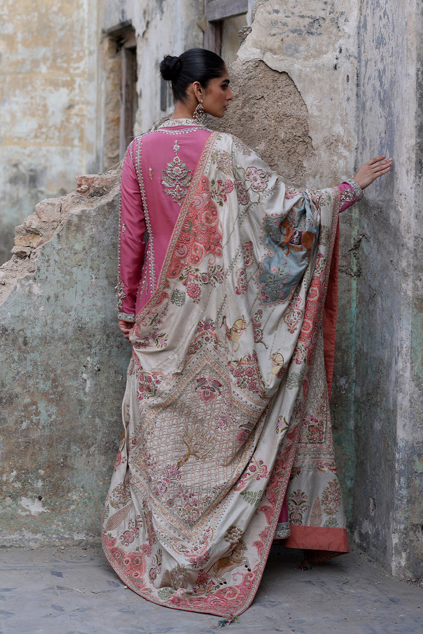 Pakistani Ivory Resham Zardozi Jamawar Silk Chadar (1-Pc) - Image 2