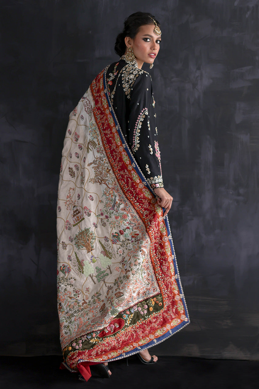 Ivory Woven Jamawar Silk Chadar (1-Pc) - Image 2
