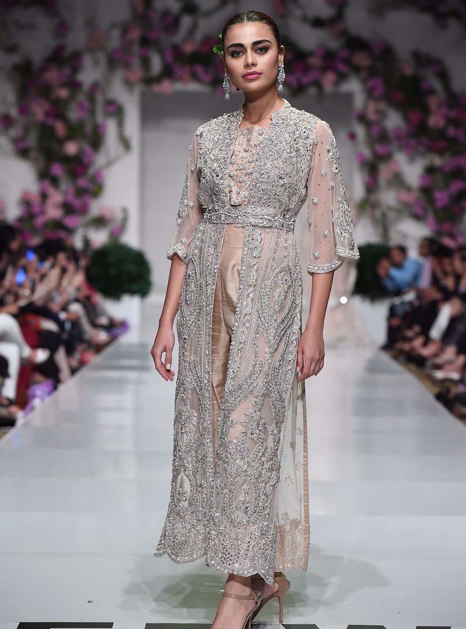 Pastel Embellished Net Long Jacket Co-ord Set (2-Piece) - Image 2