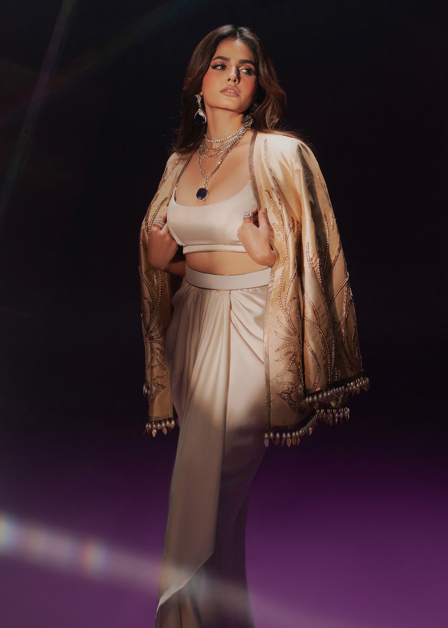 Ivory Champagne Embroidered Rawsilk Jacket & Satin Skirt (3-Piece) - Image 7