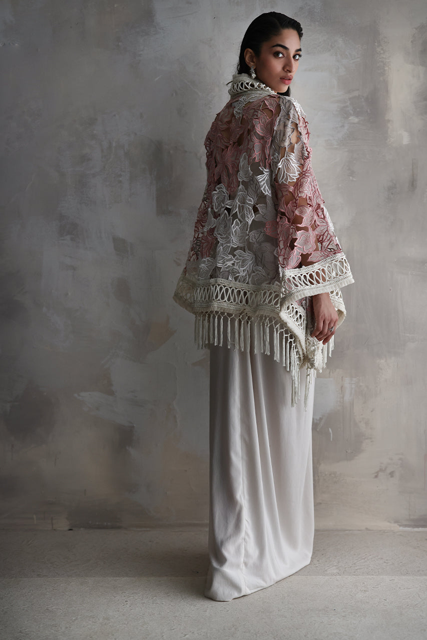 Pakistani Ivory Cutwork Embroidered Dhoti Skirt Set (3-Piece) - Image 3