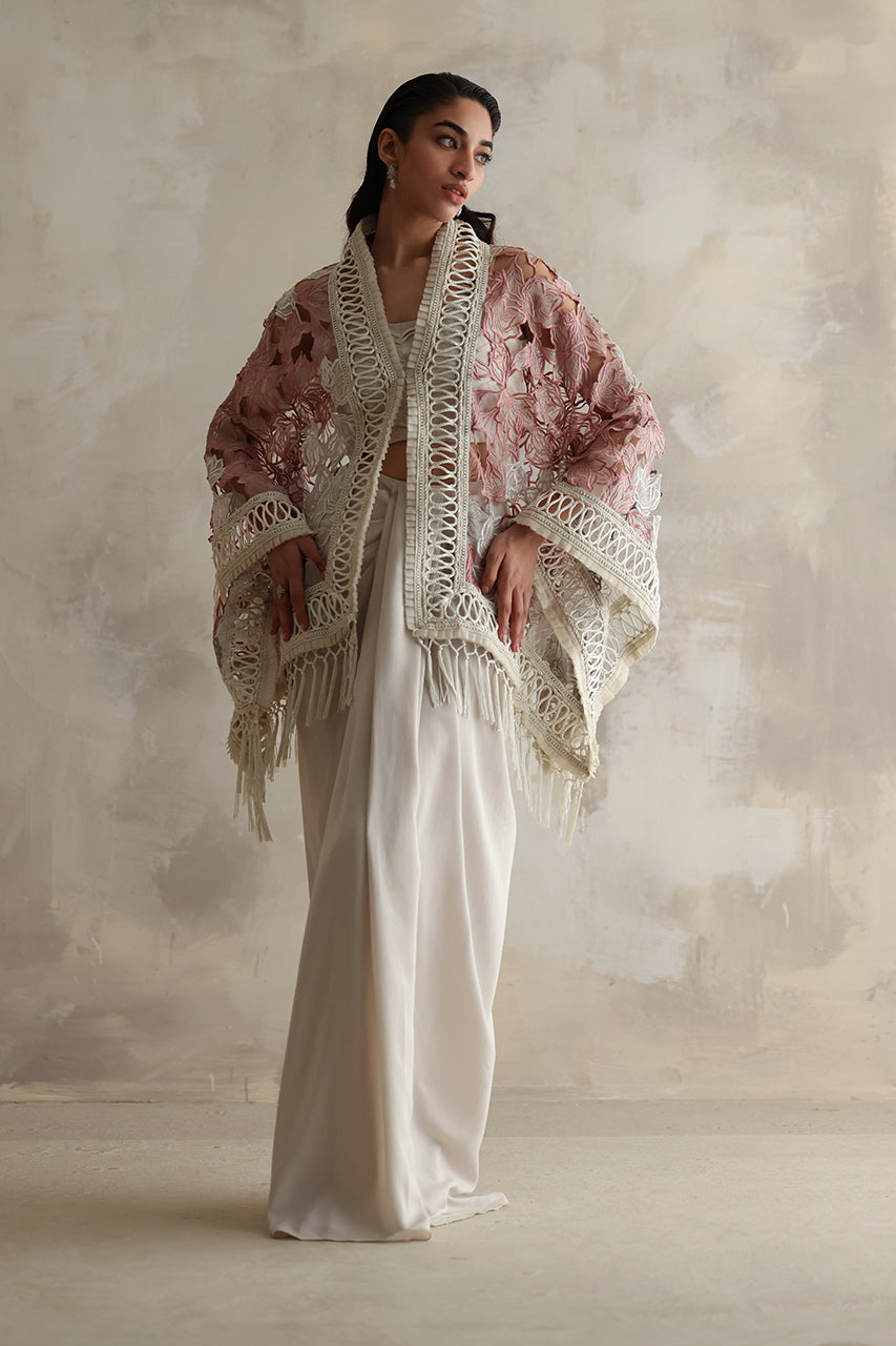 Pakistani Ivory Cutwork Embroidered Dhoti Skirt Set (3-Piece) - Image 5