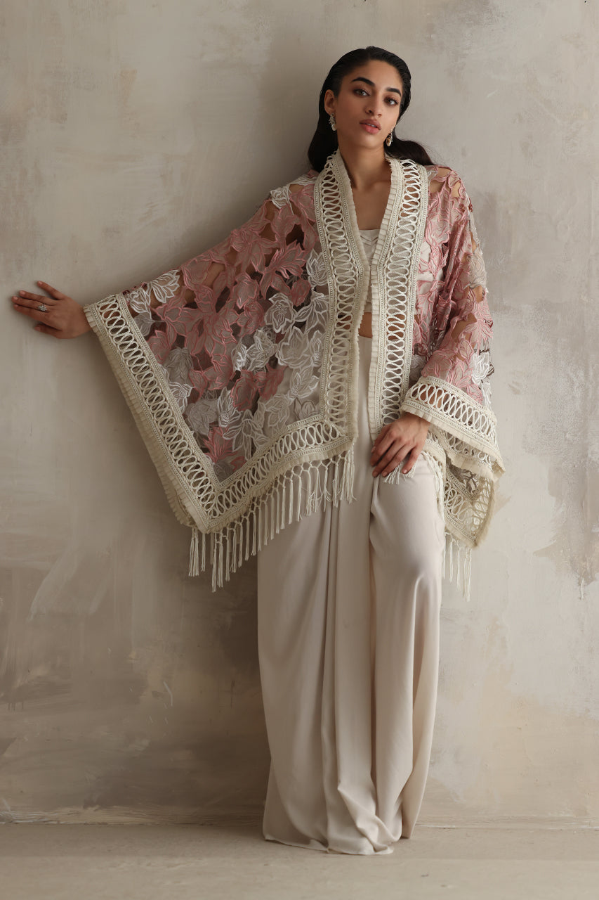 Pakistani Ivory Cutwork Embroidered Dhoti Skirt Set (3-Piece) - Image 6