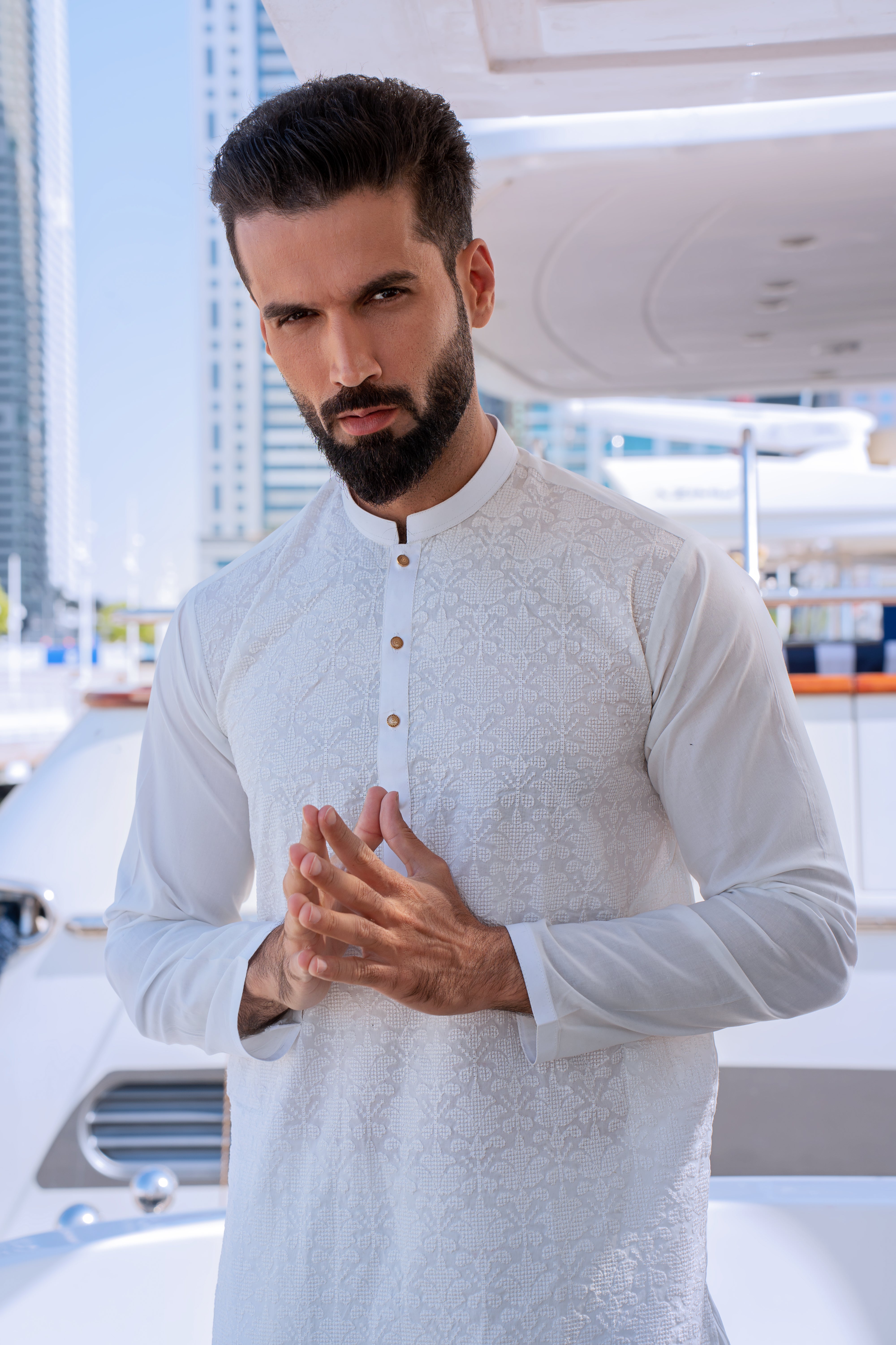 Off-White Chikankari-Style Cotton Kurta Pajama (2-Piece) - Image 3