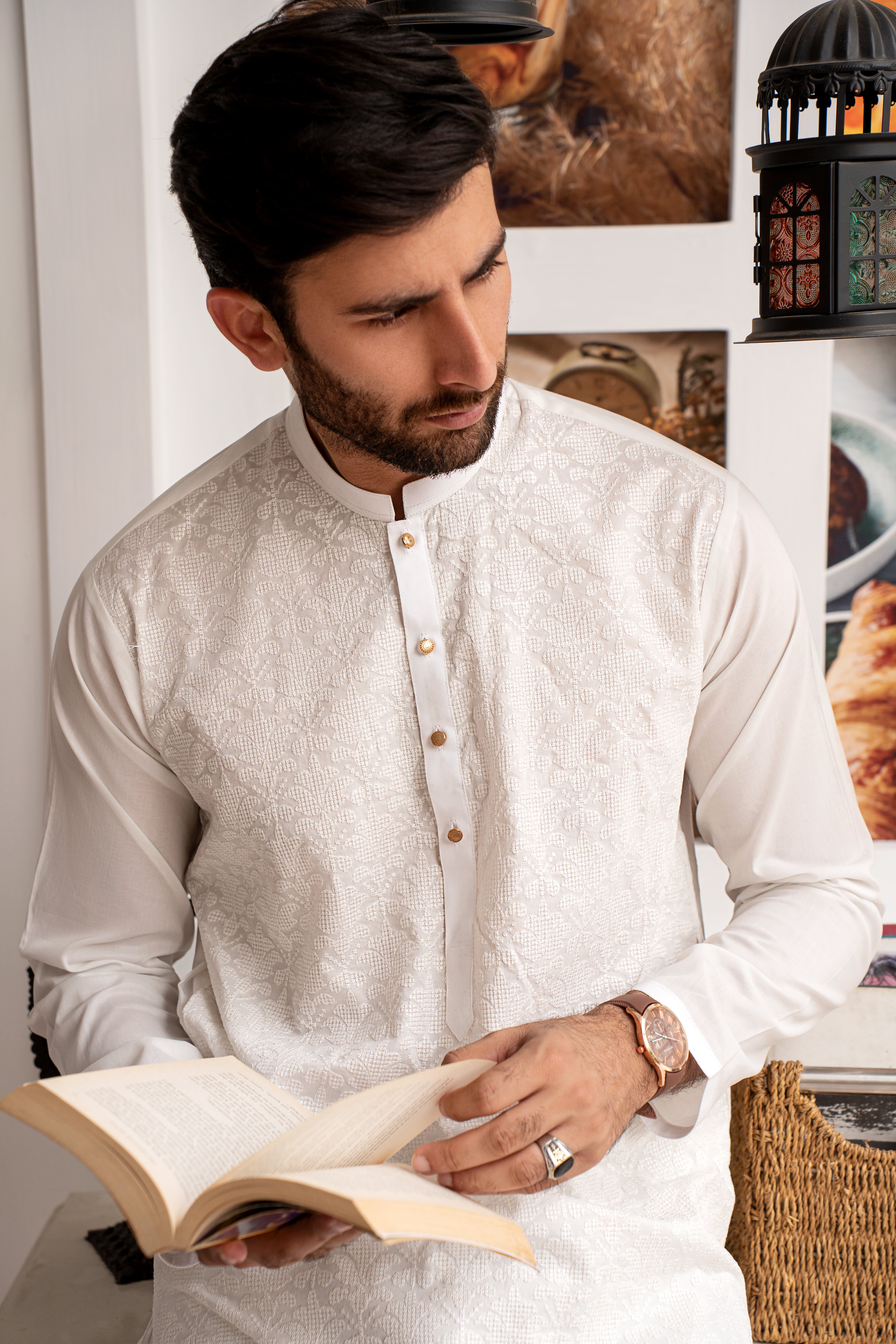 Off-White Chikankari-Style Cotton Kurta Pajama (2-Piece) - Image 4