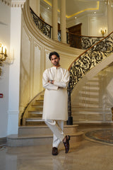 Ivory Embroidered Cotton-Silk Kurta Set (2-Piece) - Image 3