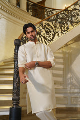 Ivory Embroidered Cotton-Silk Kurta Set (2-Piece) - Image 4