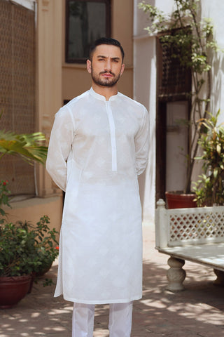 Off-White Embroidered Egyptian Cotton Lawn Kurta (2-Piece) - Image 5