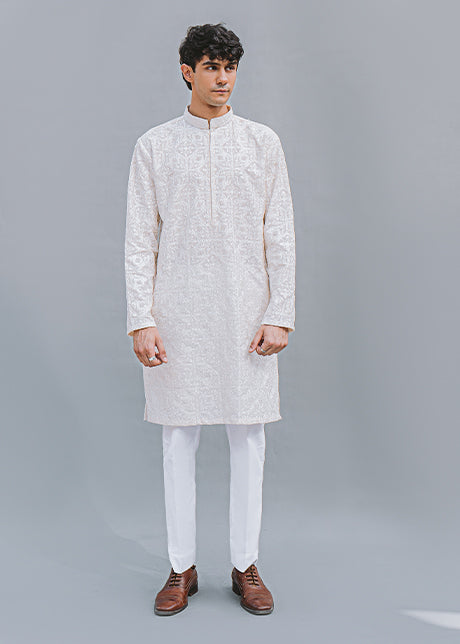 Ivory Embroidered Lawn Men’s Kurta (2-Piece) - Image 1