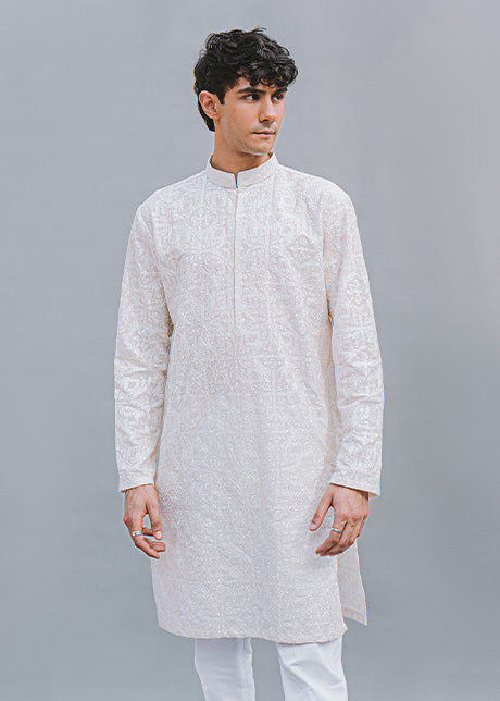 Ivory Embroidered Lawn Men’s Kurta (2-Piece) - Image 2