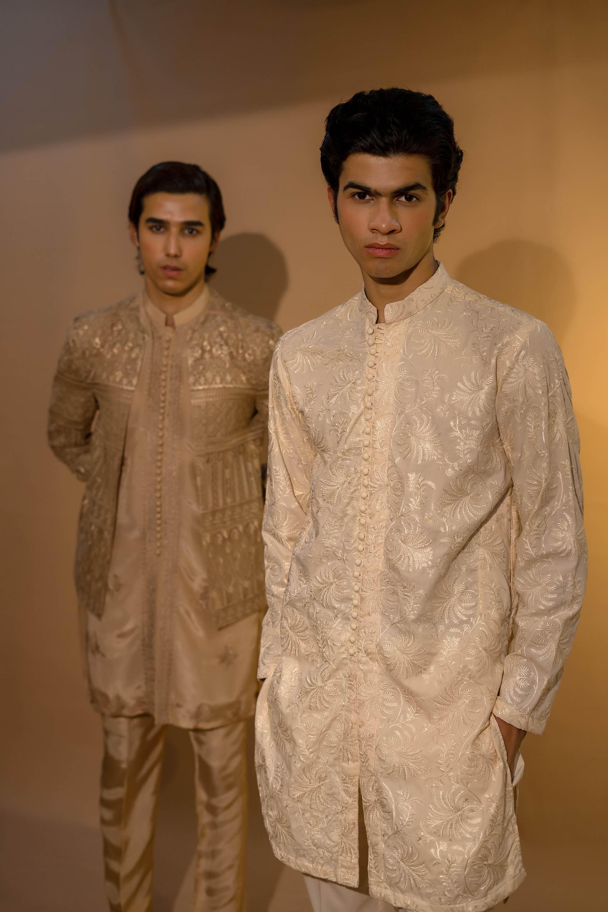 Cream Embroidered Wash & Wear Men’s Kurta (2-Piece) - Image 4