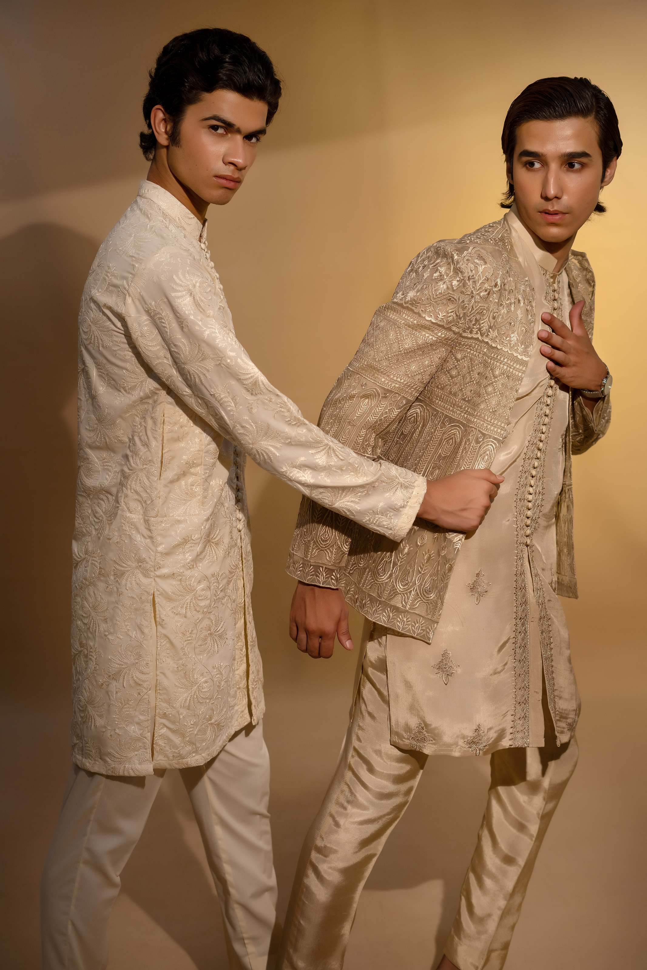 Cream Embroidered Wash & Wear Men’s Kurta (2-Piece) - Image 5