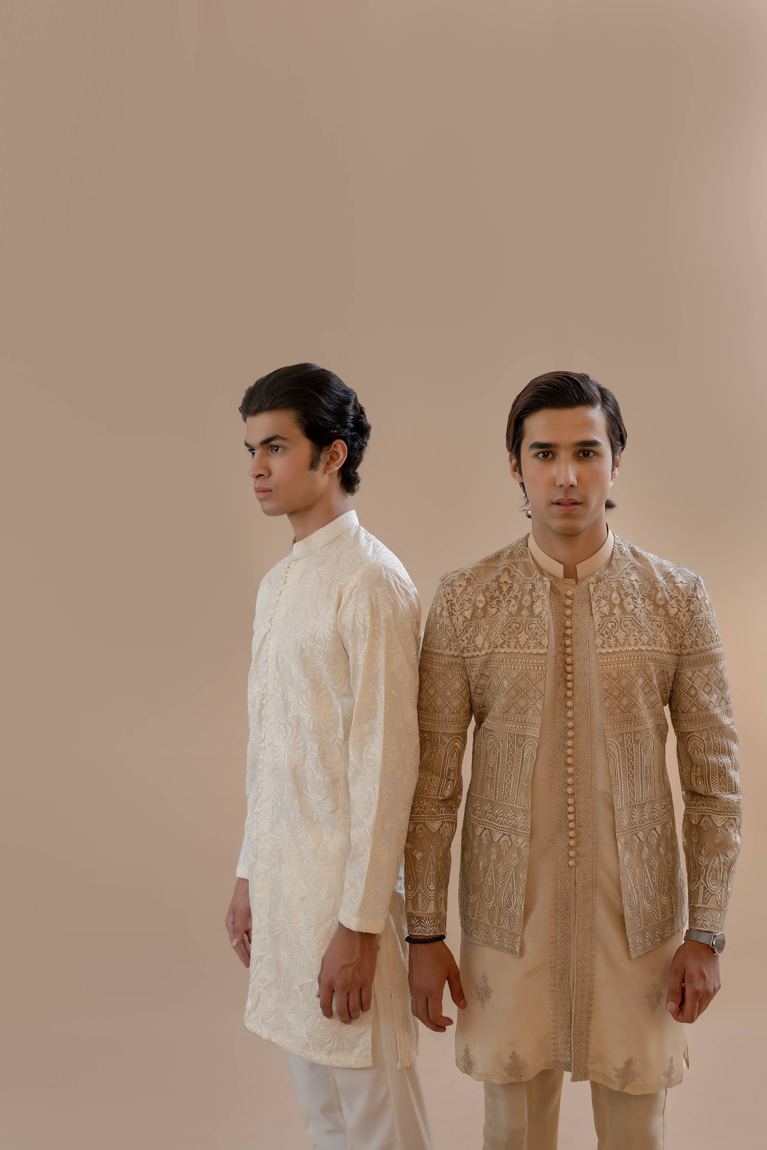Cream Embroidered Wash & Wear Men’s Kurta (2-Piece) - Image 7