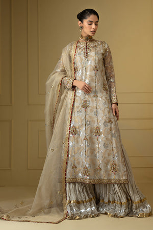 Ivory Mukesh Banarsi Organza Gharara (3-Piece) - Image 1