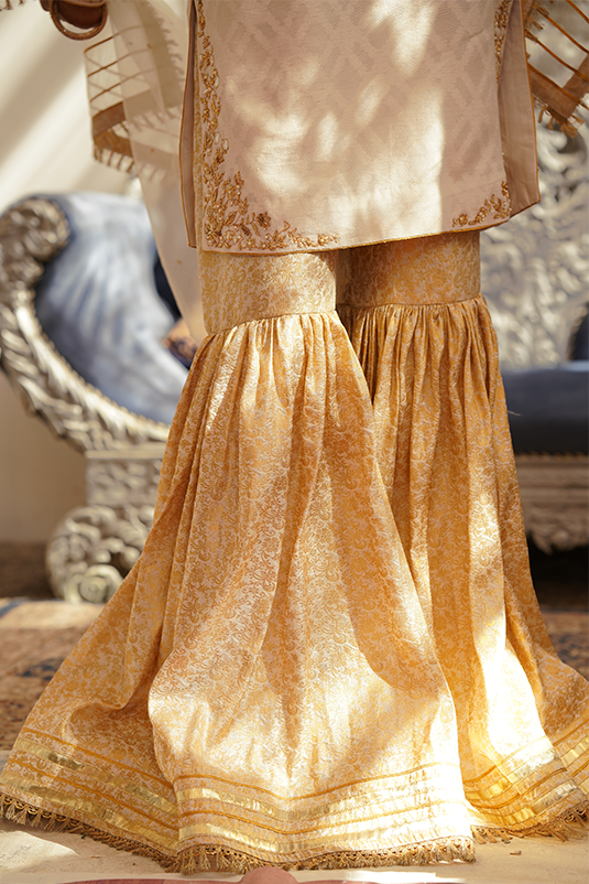 Ivory Mirror Embroidered Jacquard Gharara (3-Piece) - Image 1