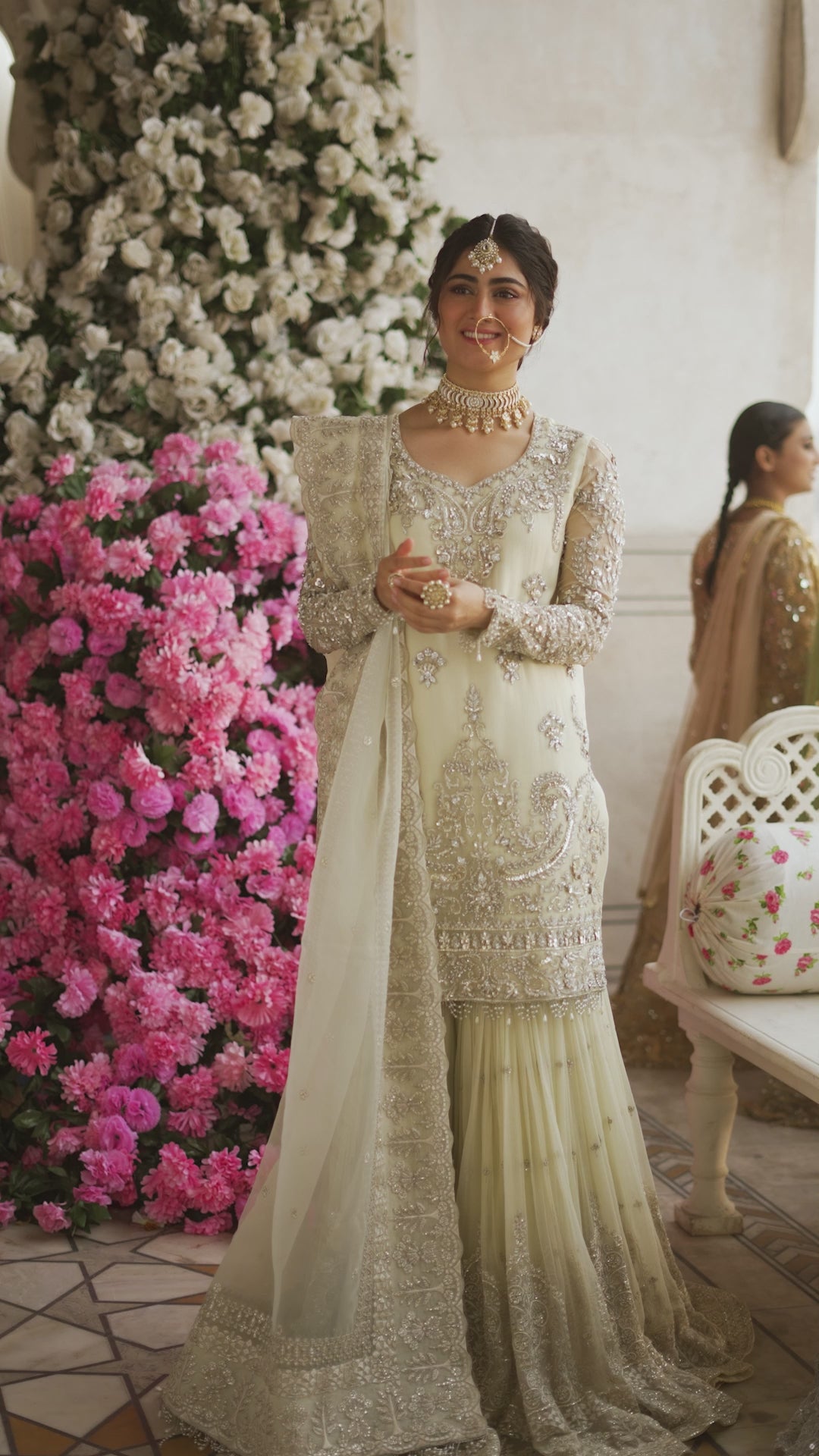 Ivory Hand-Embellished Chiffon & Organza Gharara (3-Piece) - Image 7