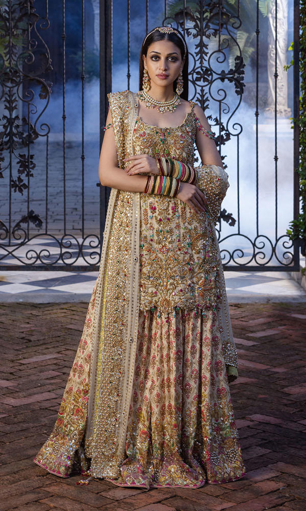 Pakistani Ivory Embellished Chiffon Gharara Set (3-Piece) - Image 5