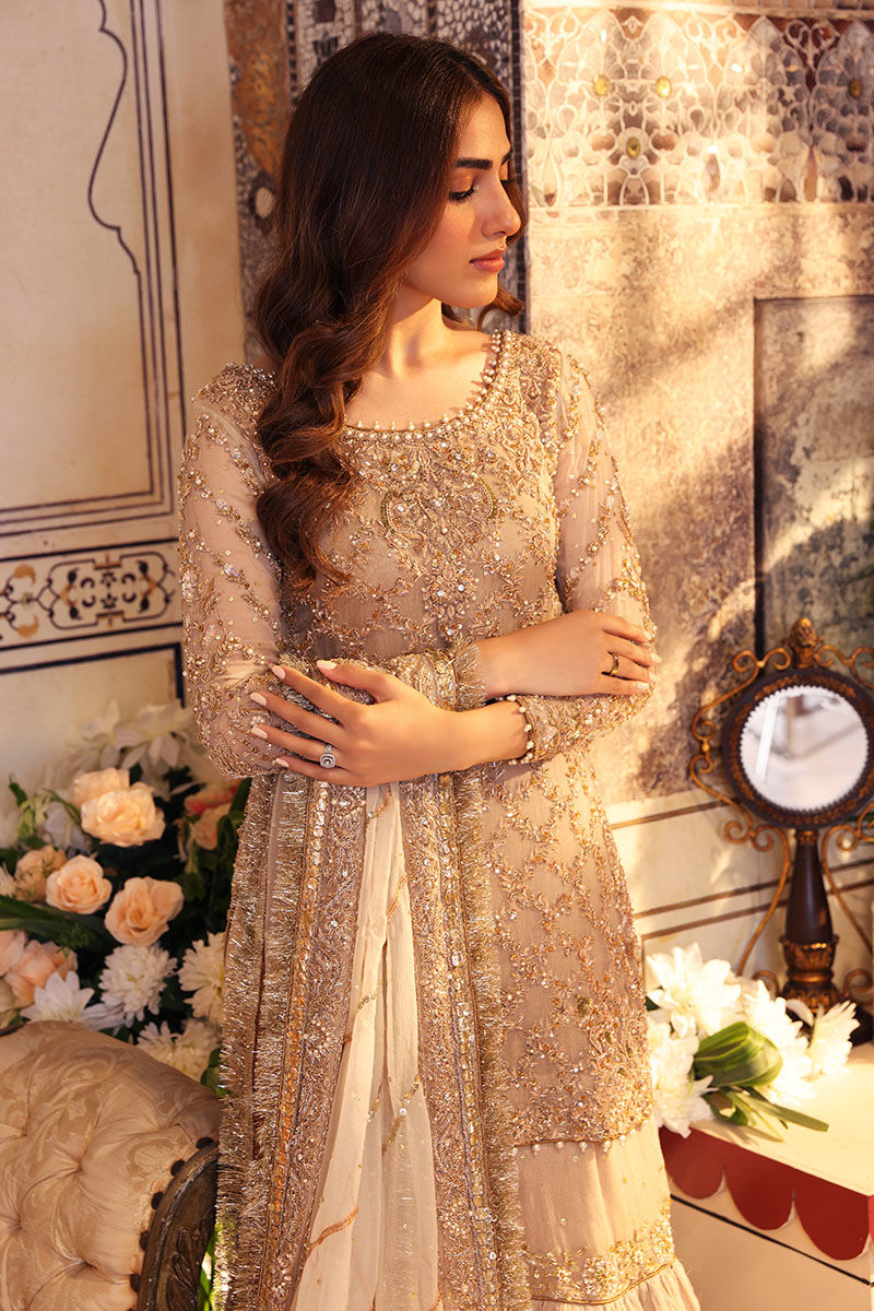 Pakistani Off-White Zardozi Chiffon Gharara Set (3-Piece) - Image 4