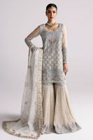 Indian Off-White Zardozi Chiffon Gharara Set (3-Piece) - Image 2