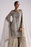 Indian Off-White Zardozi Chiffon Gharara Set (3-Piece) - Image 3