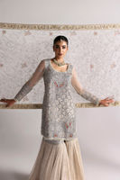 Indian Off-White Zardozi Chiffon Gharara Set (3-Piece) - Image 6