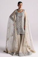 Indian Off-White Zardozi Chiffon Gharara Set (3-Piece) - Image 8