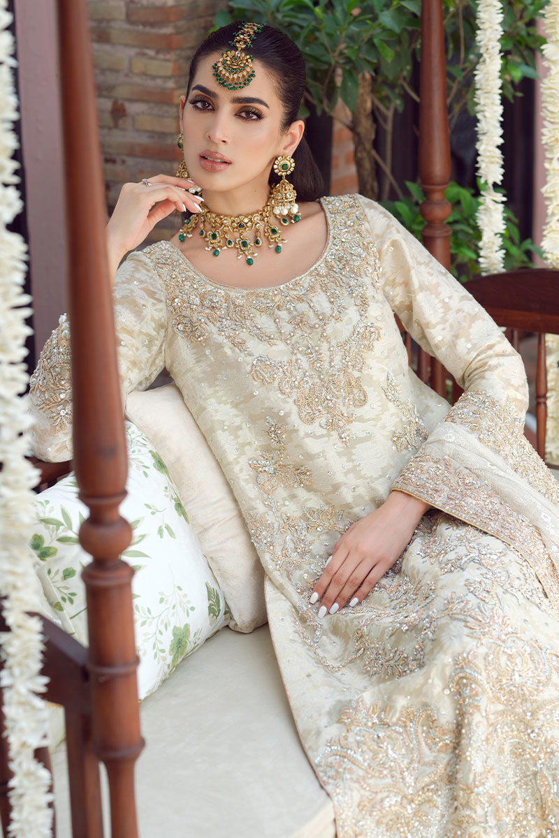 Off-White Handworked Cotton Net Gharara (3-Piece) - Image 2