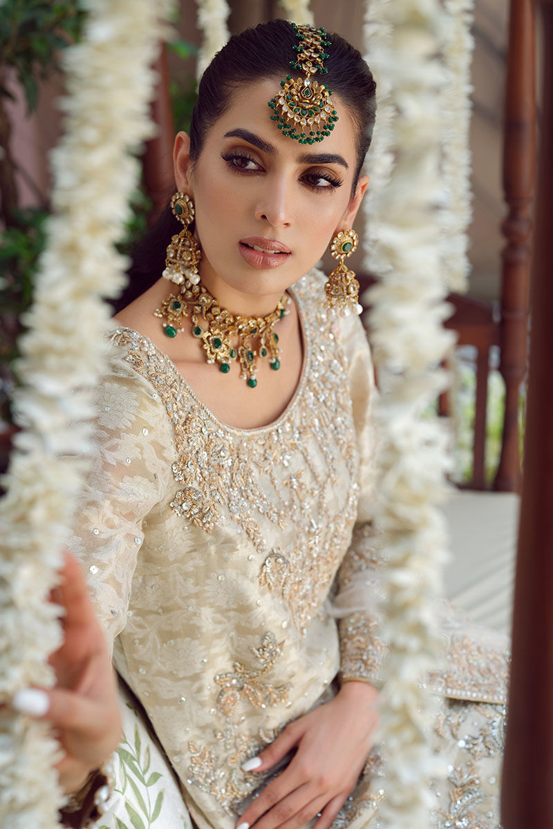 Off-White Handworked Cotton Net Gharara (3-Piece) - Image 3