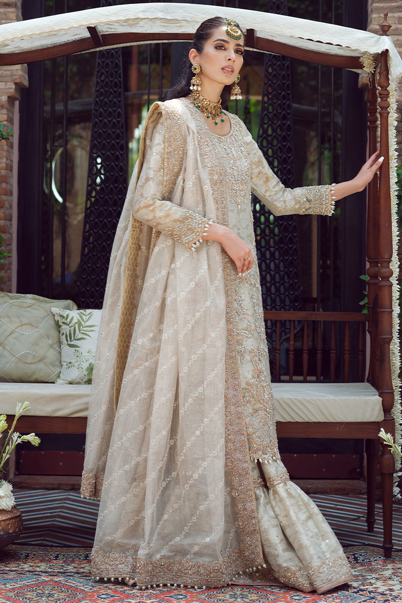 Off-White Handworked Cotton Net Gharara (3-Piece) - Image 4