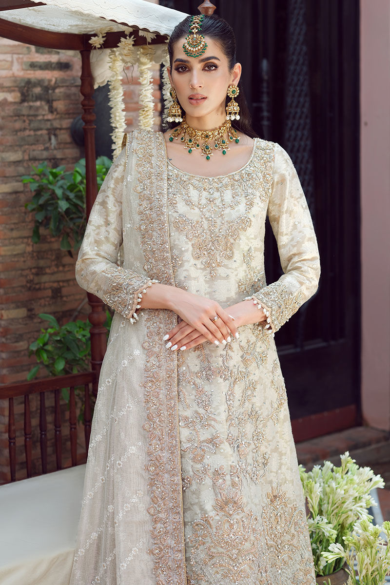Off-White Handworked Cotton Net Gharara (3-Piece) - Image 5