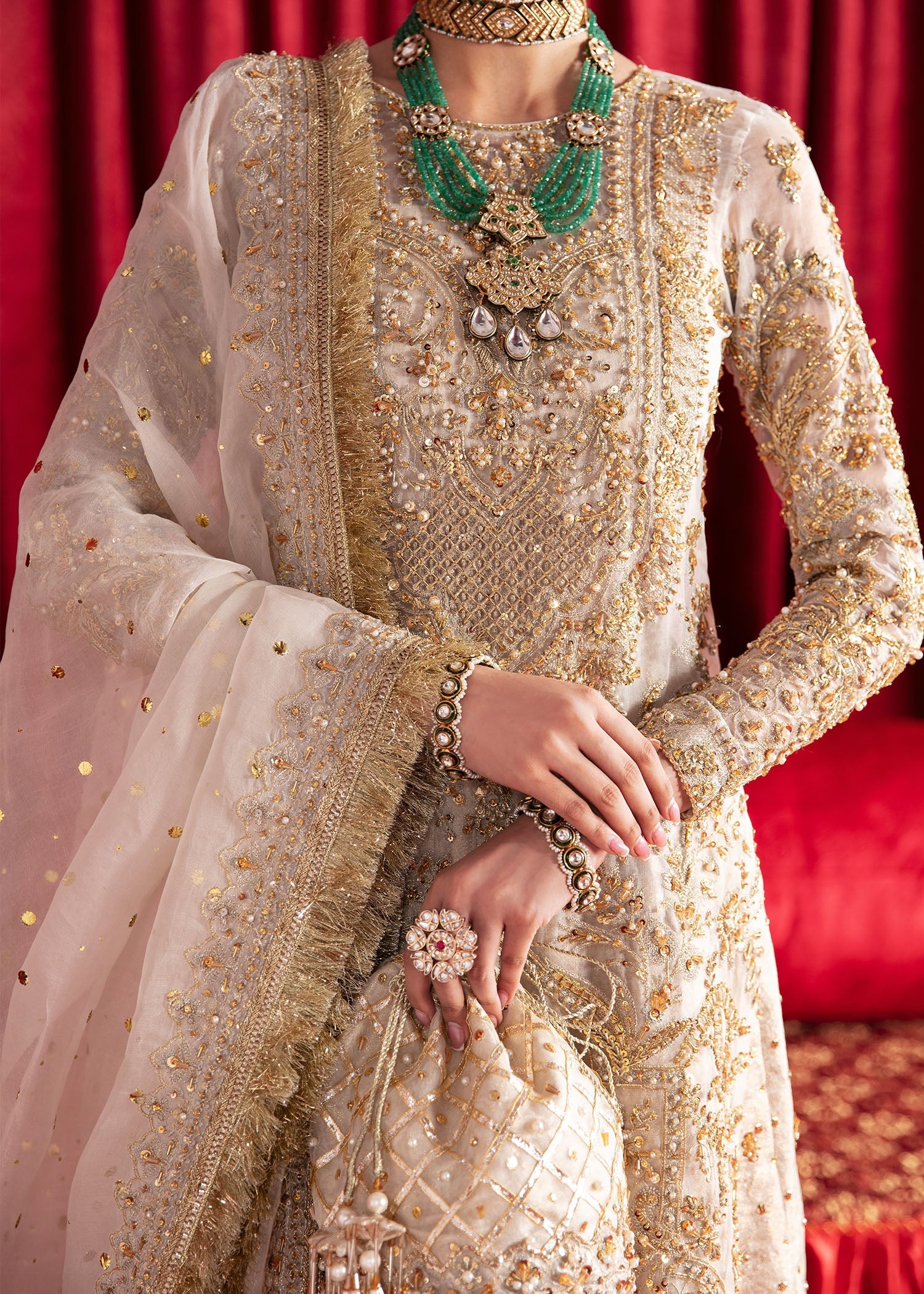 Off-White Zardozi Badla Jamavar Farshi Gharara (3-Piece) - Image 3
