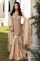 Pakistani Ivory Embroidered Jamawar Gharara Set (3-Piece) - Image 3