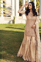Pakistani Ivory Embroidered Jamawar Gharara Set (3-Piece) - Image 8