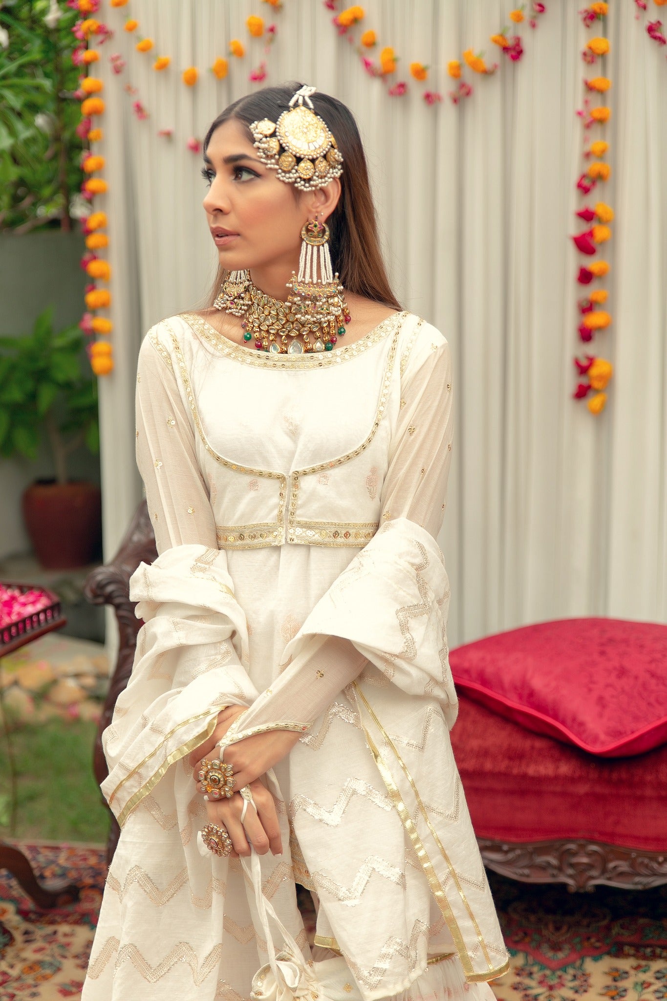 Off-White Kacha Tilla Karandi Lawn Gharara (3-Piece) - Image 2