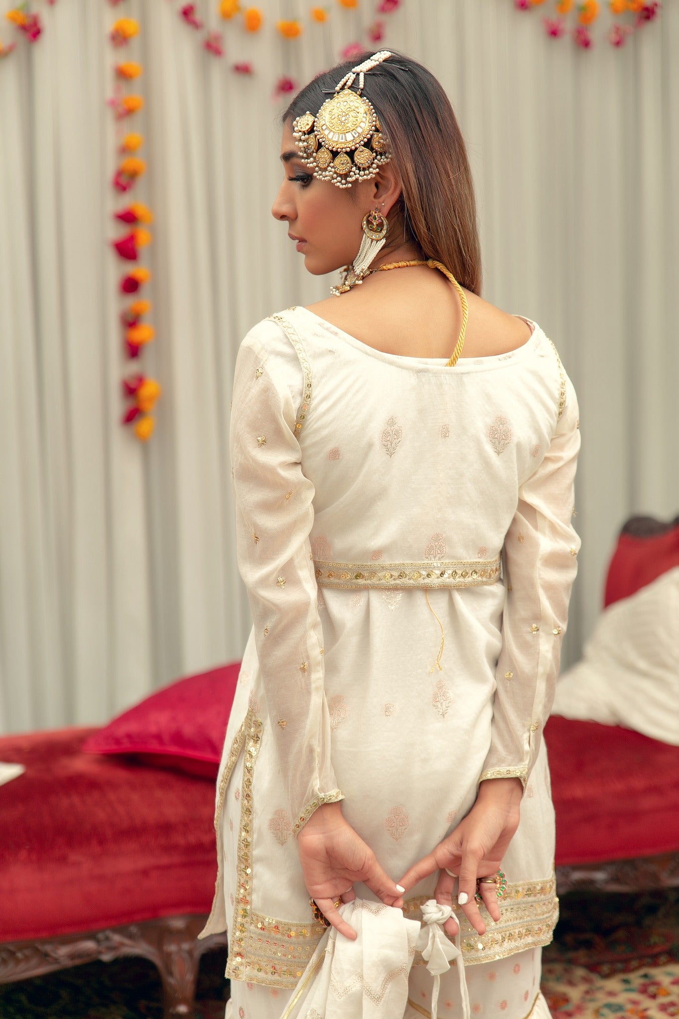 Off-White Kacha Tilla Karandi Lawn Gharara (3-Piece) - Image 6