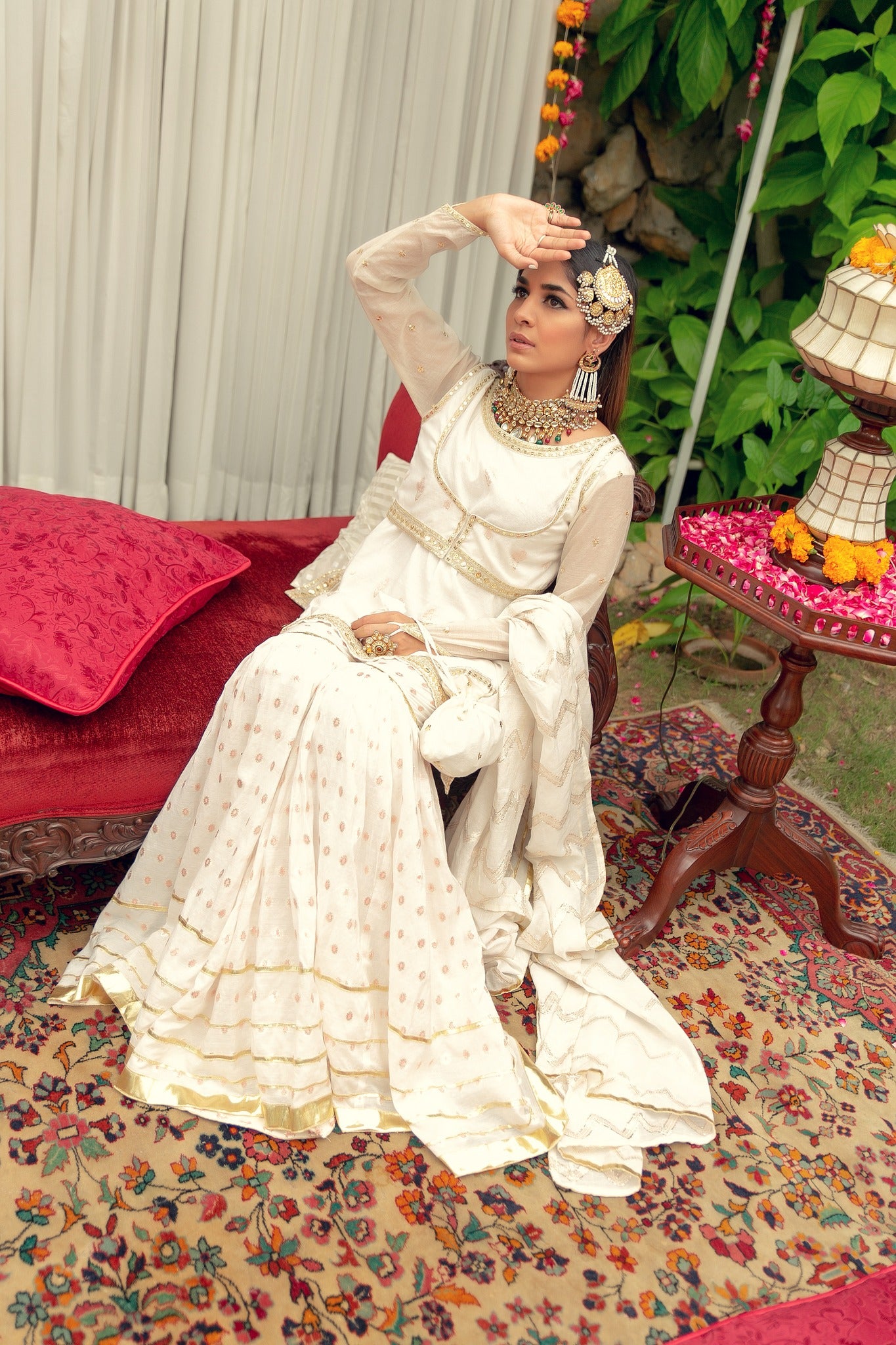 Off-White Kacha Tilla Karandi Lawn Gharara (3-Piece) - Image 7