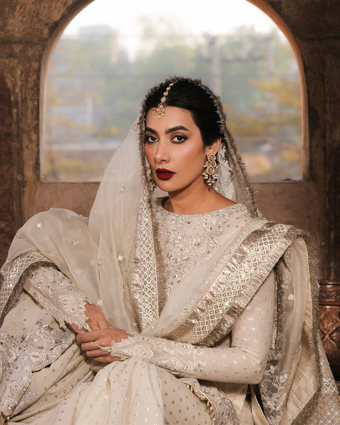 Off-White Embroidered Karandi Gharara Set (3-Piece) - Image 5