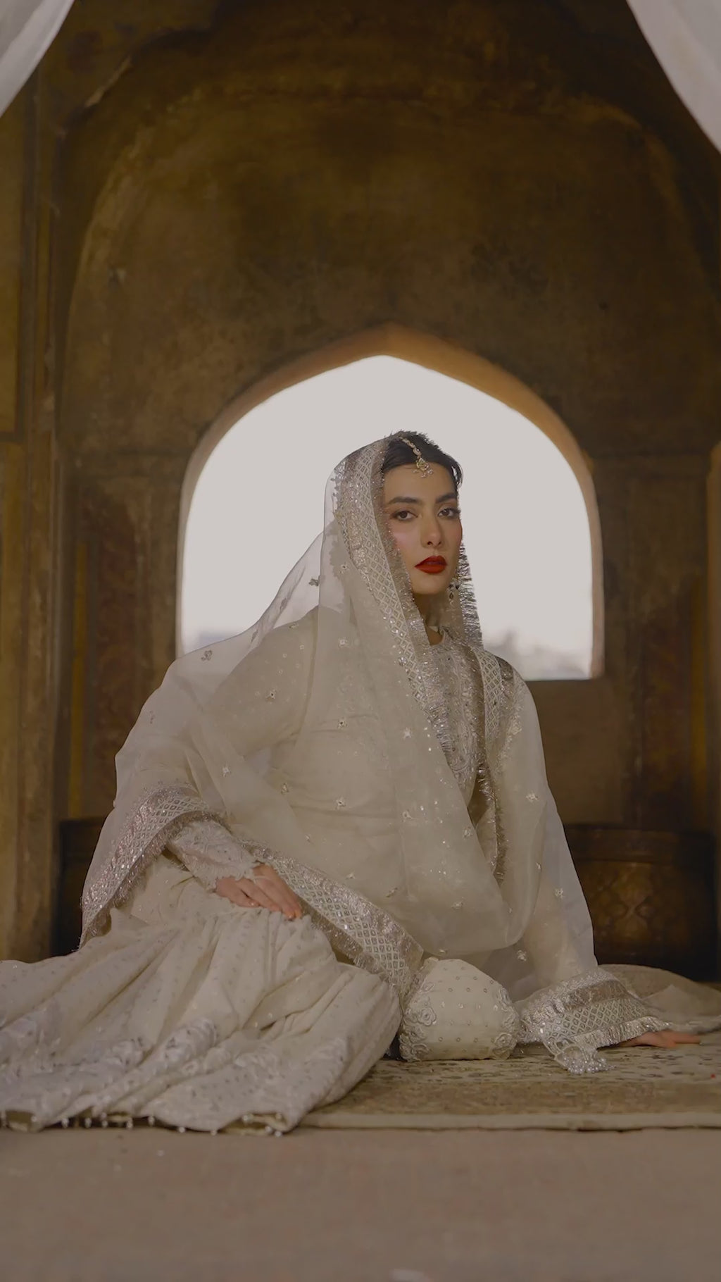 Pakistani Off-White Embroidered Karandi Gharara Set (3-Piece) - Image 7