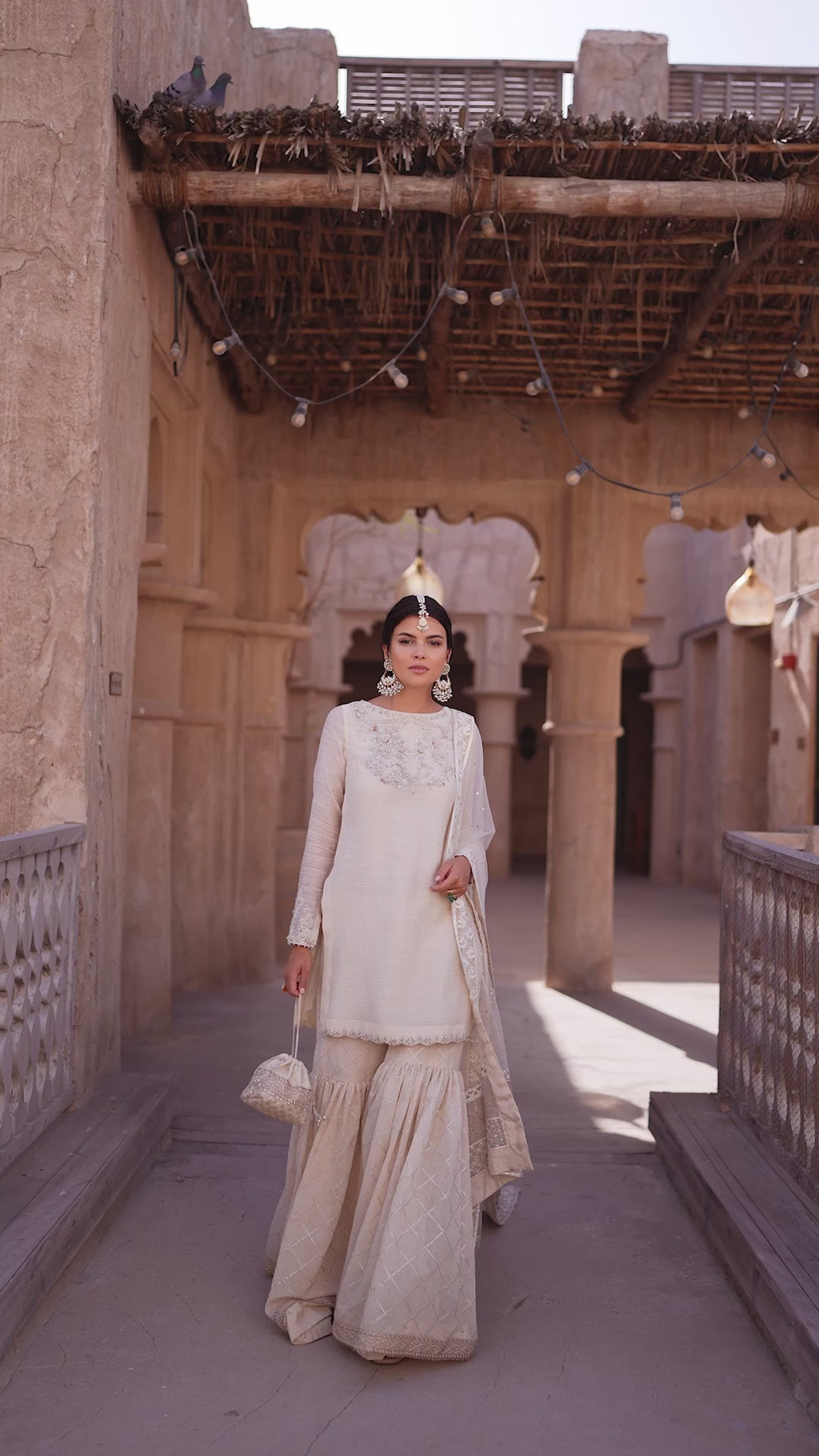 Off-White Embellished Khaadi Net Gharara (3-Piece) - Image 8