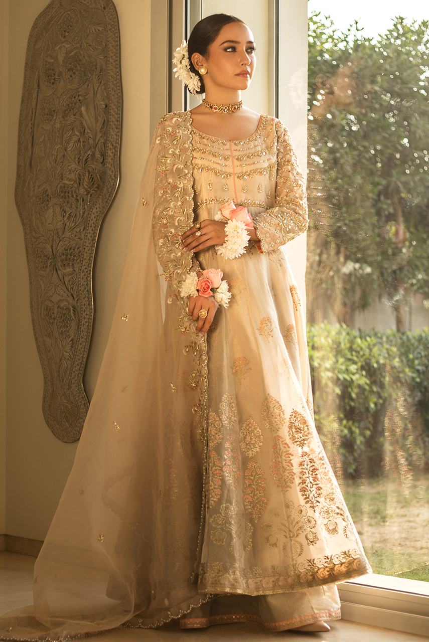 Ivory Zardozi Maysuri Anarkali Gharara (3-Piece) - Image 1